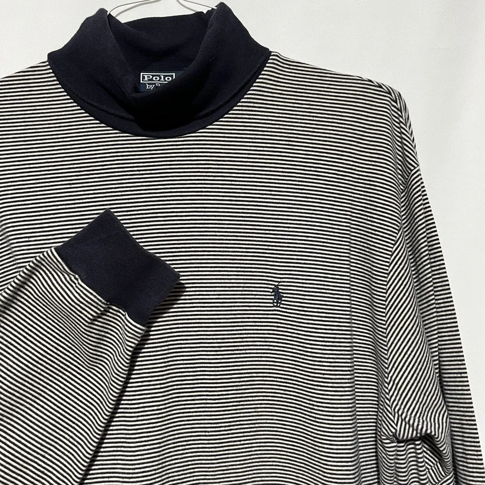 Vtg Polo Ralph Lauren Men's Long Sleeve Y2K Striped Turtleneck Large Preppy Pony